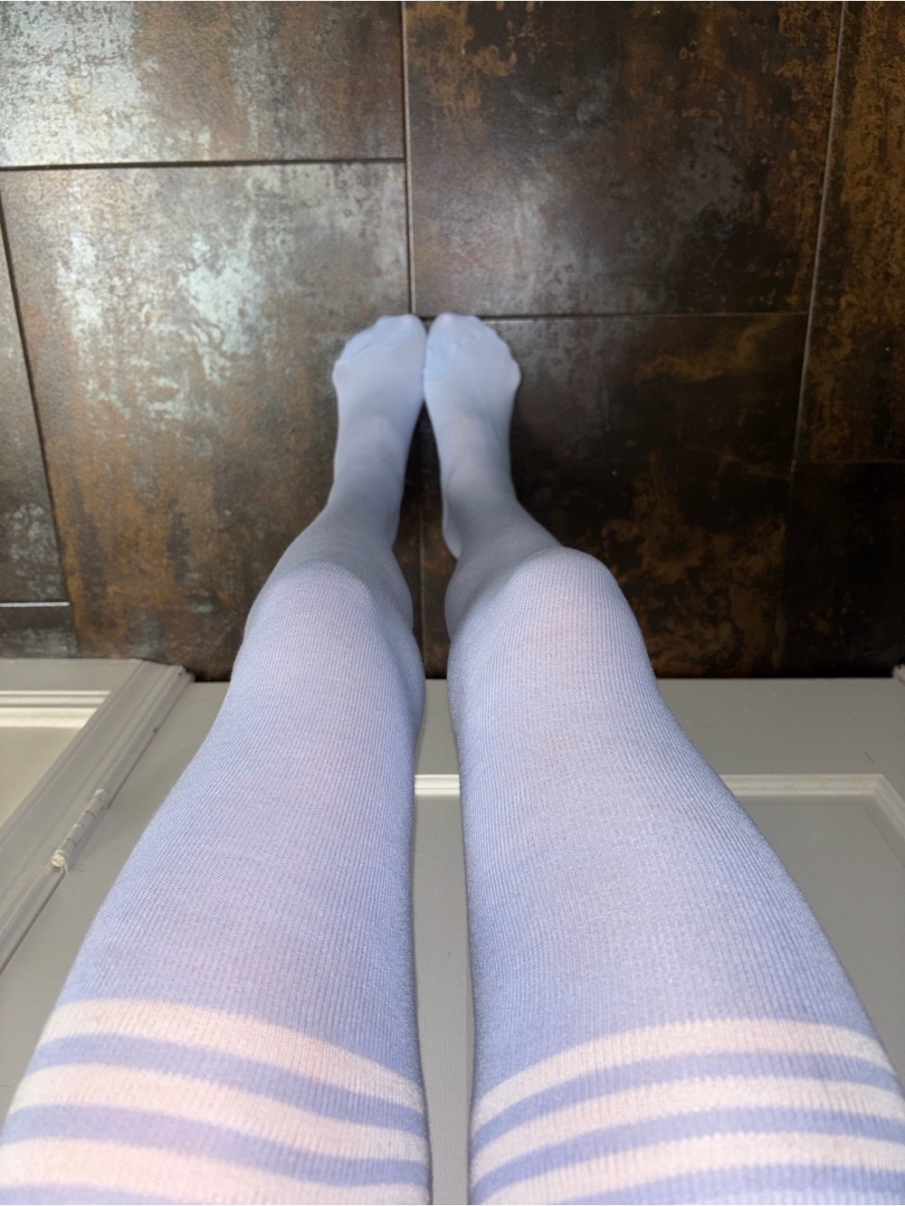 Light Lavender Over-the-Knee Athletic Socks with Stripes